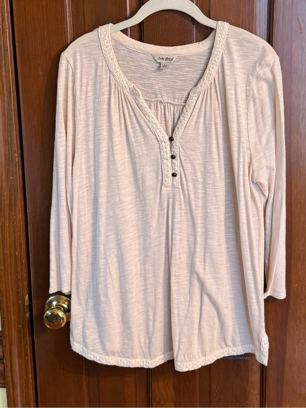Lucky Brand Women's Cream Lace-Trim Henley Top